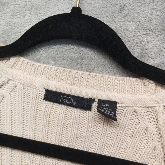 RDI Cardigan Sweater SMALL(4-6)Women Pullover Fall Solid Ivory Knit Cotton Blend - Picture 7 of 15